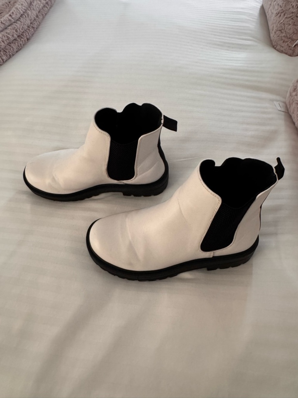 White Chelsea Ankle Boots with Black Elastic Panels